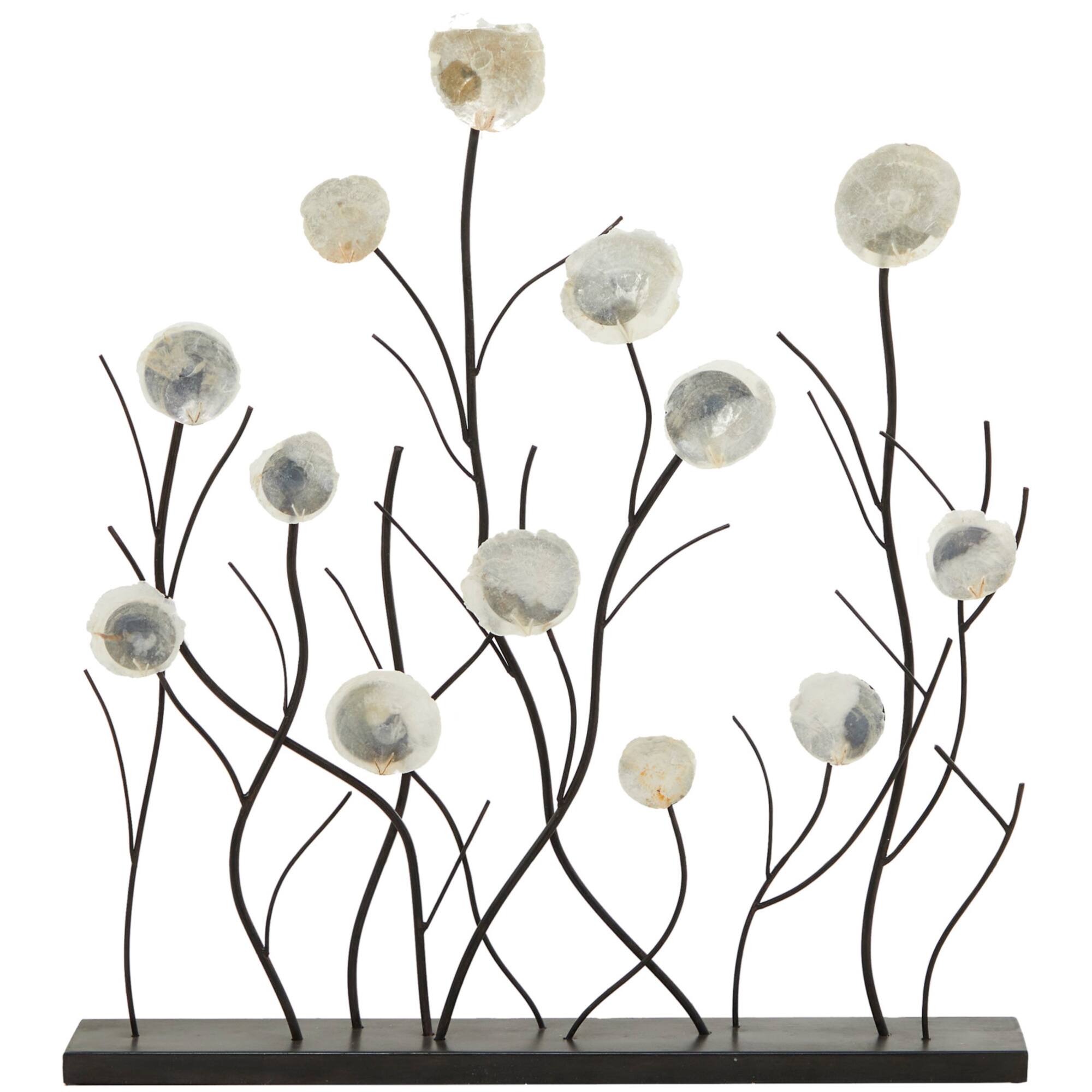 27" Black Metal Floral Sculpture with Capiz Embellishments